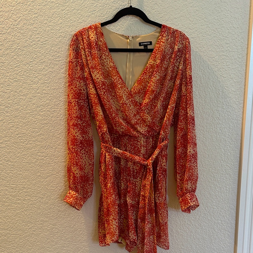 Express Red and Orange Printed Long-Sleeve Romper